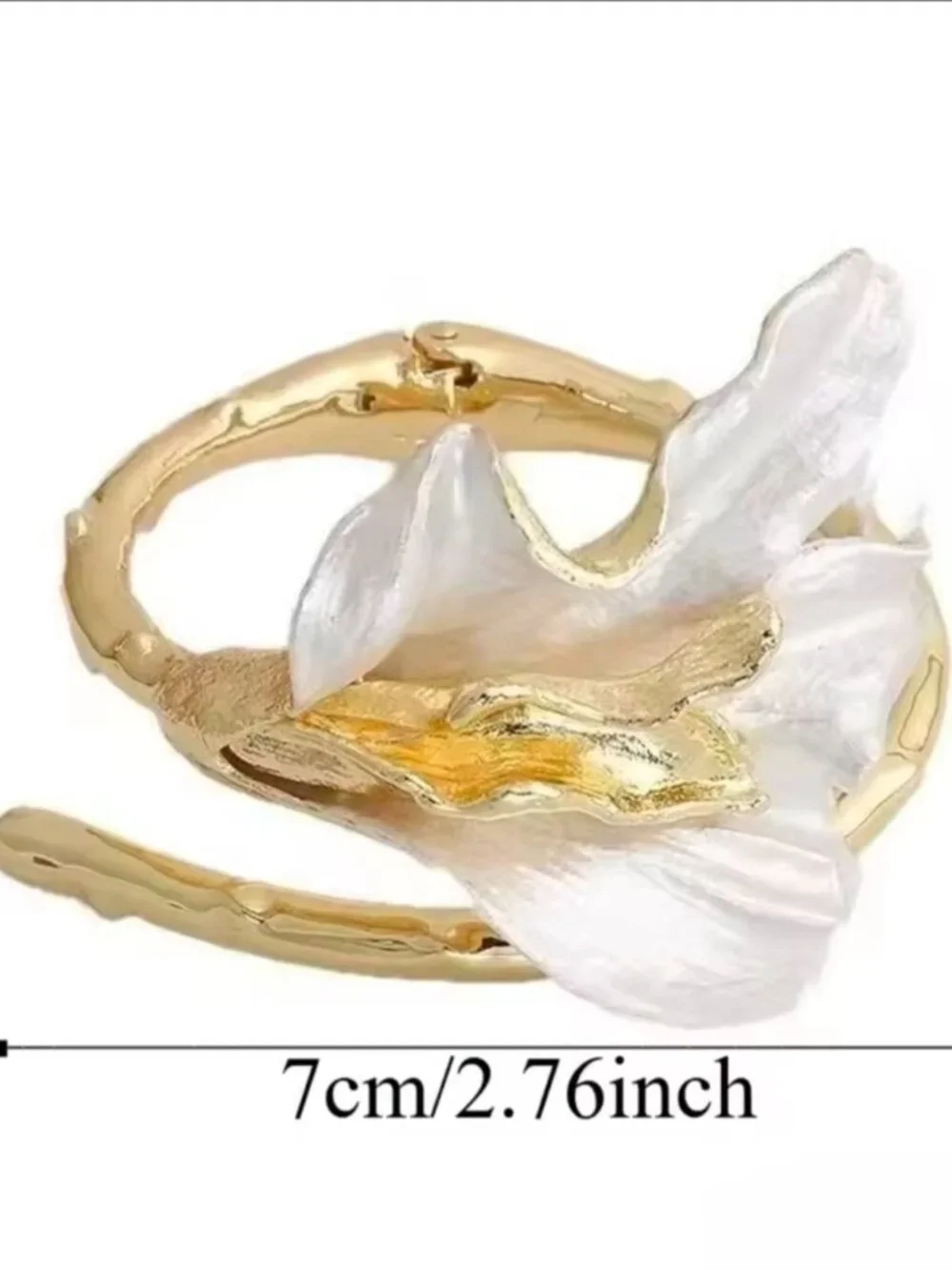 Gold and White Floral Sculpted Cuff Bracelet